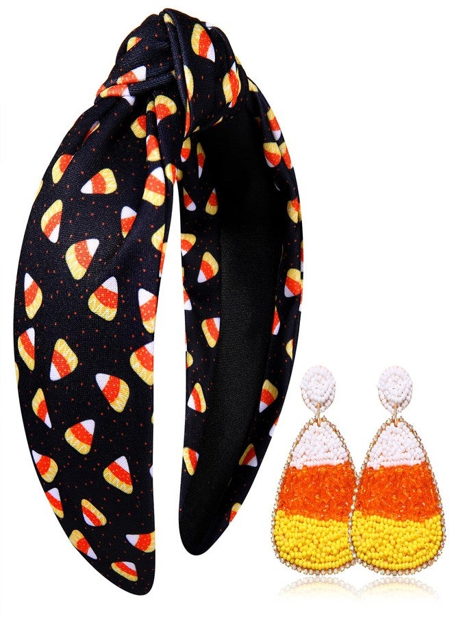 YAHPERN Halloween Headband for Women Halloween Accessories Spooky Ghost Pumpkin Candy Corn Knotted Headband Gothic Top Knot Headbands halloween Outfits Holiday Party Gifts - Image 1