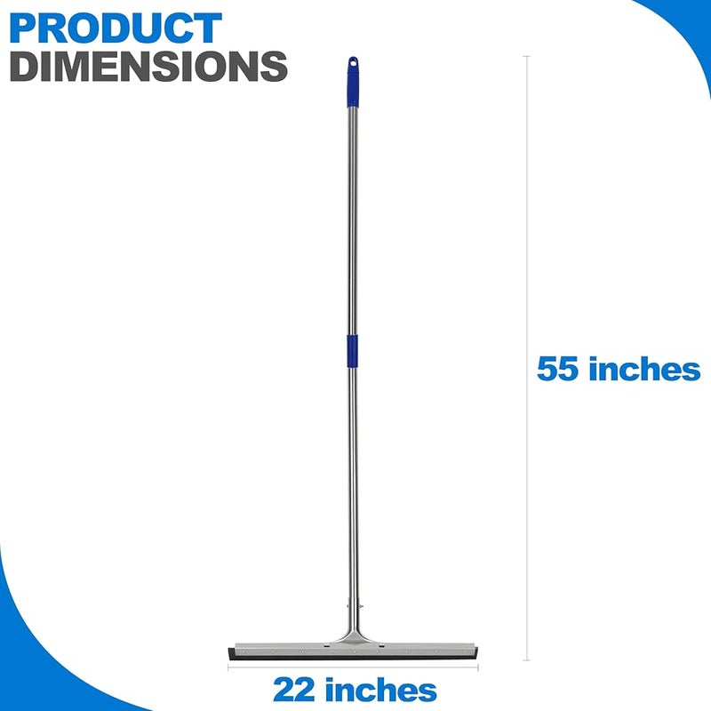 MHM Floor Squeegee Scrubber 55inch Long Stainless Steel Handle with 22inch Wide Silicon Rubber Blade - Perfect Squeegee Broom for Floor Washing and Drying Shower Glass, Marble, Wood Surfaces - Image 4