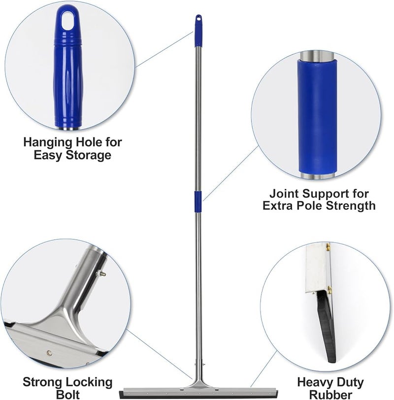 MHM Floor Squeegee Scrubber 55inch Long Stainless Steel Handle with 22inch Wide Silicon Rubber Blade - Perfect Squeegee Broom for Floor Washing and Drying Shower Glass, Marble, Wood Surfaces - Image 3