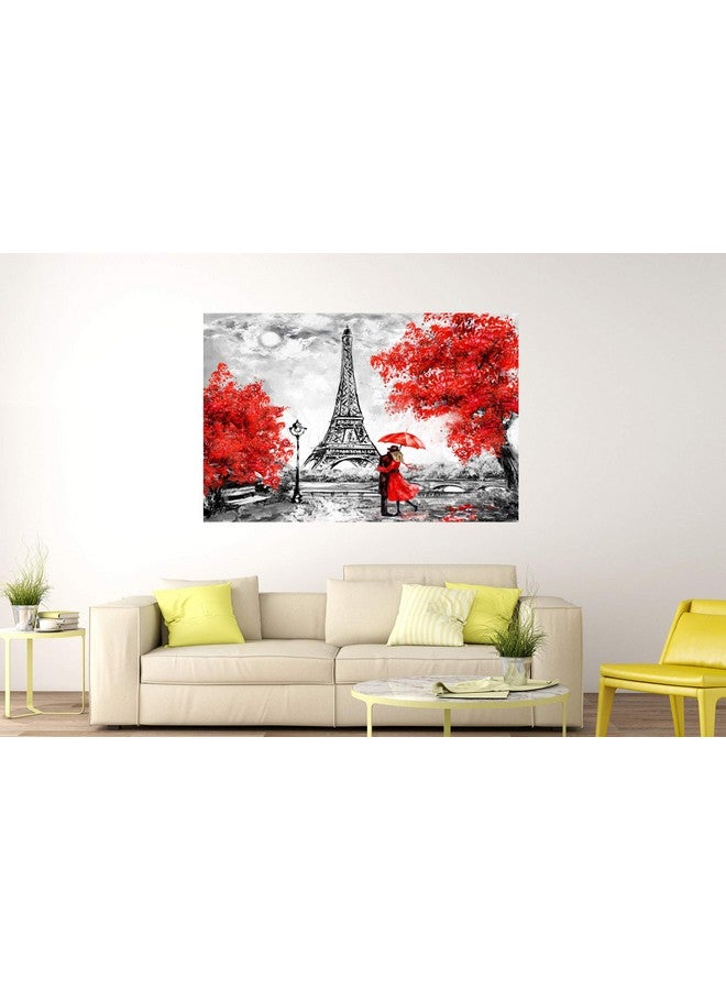Masstone Romantic Painting For Bedroom | Paris Eiffel Tower View Wall Art 36 x 24 inch | Couple Painting For Wall Decoration | Valentine's Wall Painting - Image 2