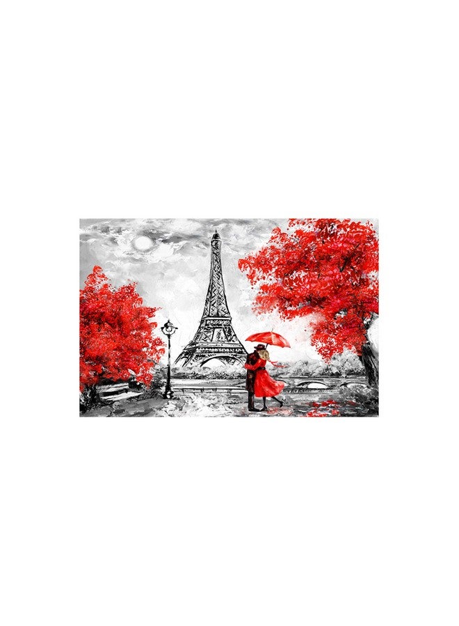 Masstone Romantic Painting For Bedroom | Paris Eiffel Tower View Wall Art 36 x 24 inch | Couple Painting For Wall Decoration | Valentine's Wall Painting - Image 1