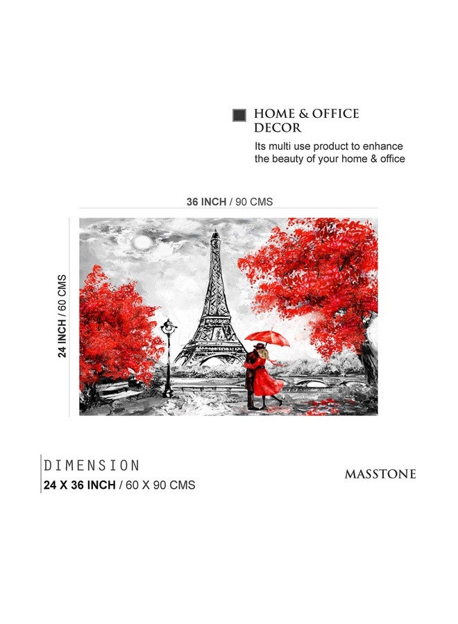 Masstone Romantic Painting For Bedroom | Paris Eiffel Tower View Wall Art 36 x 24 inch | Couple Painting For Wall Decoration | Valentine's Wall Painting - Image 3