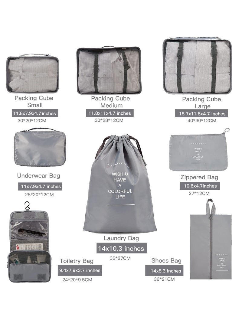 KASTWAVE Packing Cubes for Travel, 8 Pcs Travel Cubes for Suitcase Lightweight Travel Essential Bag with Large Toiletries Bag for Clothes Shoes Cosmetics Toiletries (Grey) - Image 5