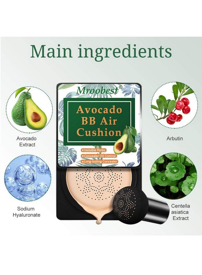 Mroobest Avocado Bb Air Cushion Cc Cream All Day Nude Foundation Even Skin Tone Makeup Base Moisturizing Easy To Apply 0.5 Fl Oz - Image 5
