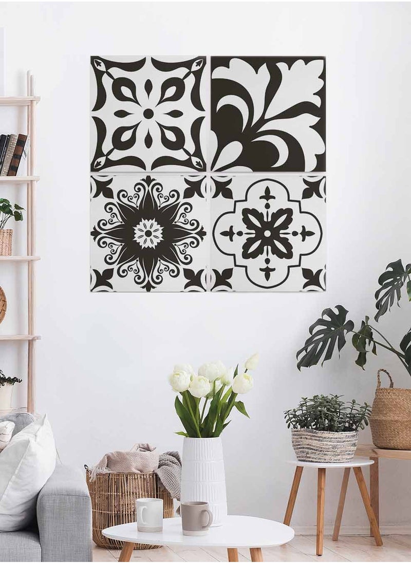 LOWHA Set Of 4 Framed Square Canvas Wall Arts Stretched Over Wooden Frame, Azulejo Art Painting, For Home, Living Room, Office Decor  - Image 2