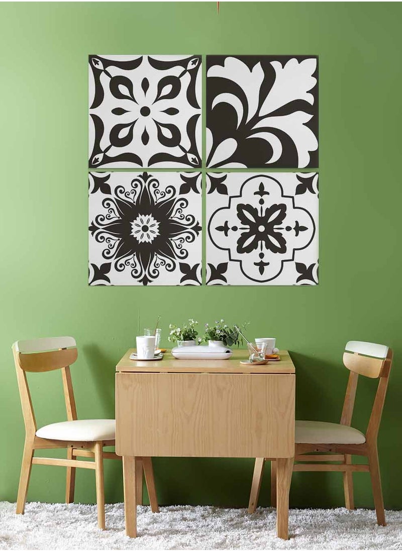 LOWHA Set Of 4 Framed Square Canvas Wall Arts Stretched Over Wooden Frame, Azulejo Art Painting, For Home, Living Room, Office Decor  - Image 3