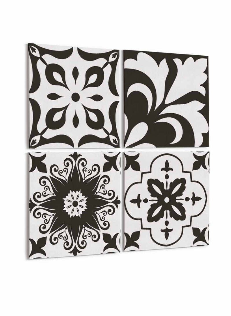 LOWHA Set Of 4 Framed Square Canvas Wall Arts Stretched Over Wooden Frame, Azulejo Art Painting, For Home, Living Room, Office Decor  - Image 4