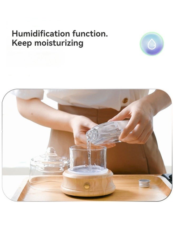 Glass Essential Oil Diffuser, 80ml, Plastic Free Mini Glass Jar, Natural Wood Base, Ultrasonic Cool Mist Aromatherapy Diffuser with Auto Shutoff