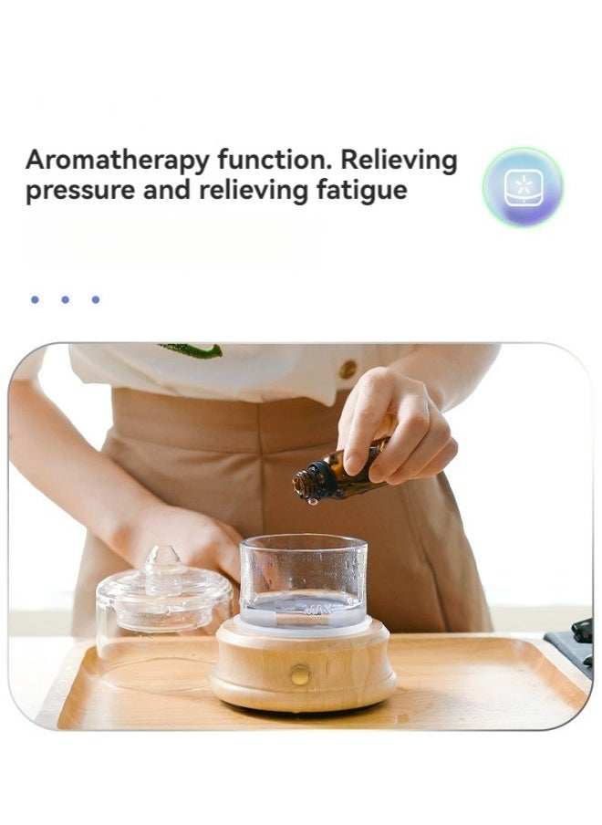 Glass Essential Oil Diffuser, 80ml, Plastic Free Mini Glass Jar, Natural Wood Base, Ultrasonic Cool Mist Aromatherapy Diffuser with Auto Shutoff