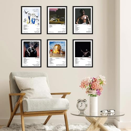 CodersParadise Wood Travis Scott Wall Poster Frames - Pack Of 6 | 8 X 12Cm (A4 Size) | Aesthetic Artwork Framed Posters - Image 2