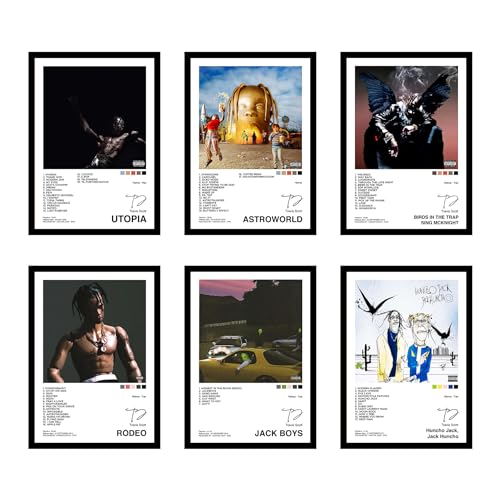 CodersParadise Wood Travis Scott Wall Poster Frames - Pack Of 6 | 8 X 12Cm (A4 Size) | Aesthetic Artwork Framed Posters - Image 1