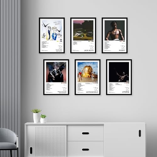 CodersParadise Wood Travis Scott Wall Poster Frames - Pack Of 6 | 8 X 12Cm (A4 Size) | Aesthetic Artwork Framed Posters - Image 3