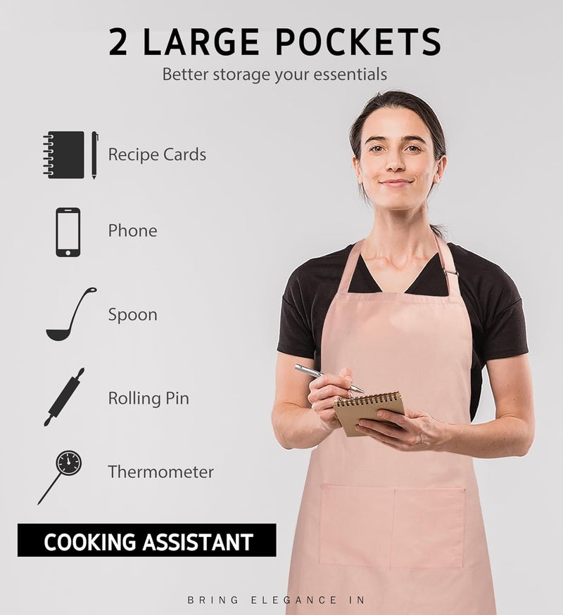 Syntus Apron for Men Women, Adjustable Cooking Kitchen Chef Aprons with 2 Pockets, Cotton/Polycotton/Polyester, Nude Pink, 33.07 * 26.77 Inch - Image 4