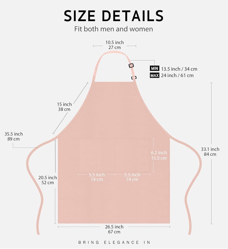 Syntus Apron for Men Women, Adjustable Cooking Kitchen Chef Aprons with 2 Pockets, Cotton/Polycotton/Polyester, Nude Pink, 33.07 * 26.77 Inch - Image 2