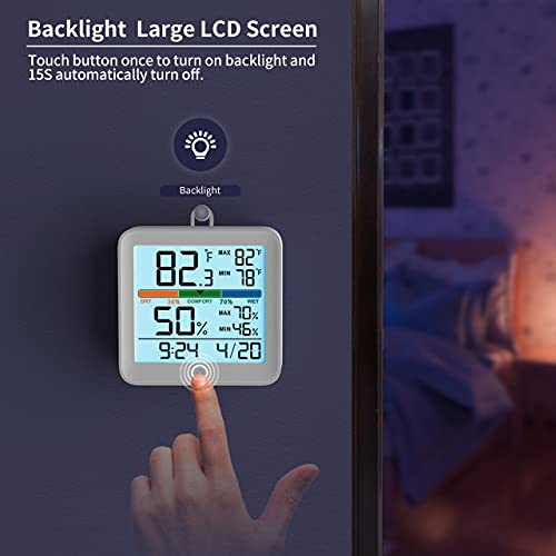 NOKLEAD Hygrometer Indoor Thermometer Digital Thermo-Hygrometer Temperature and Humidity Meter Room Climate Indicator with Calibration Touchable Night Light, Comfort Display MAX/MIN Data Sets - Image 4