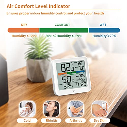 NOKLEAD Hygrometer Indoor Thermometer Digital Thermo-Hygrometer Temperature and Humidity Meter Room Climate Indicator with Calibration Touchable Night Light, Comfort Display MAX/MIN Data Sets - Image 5