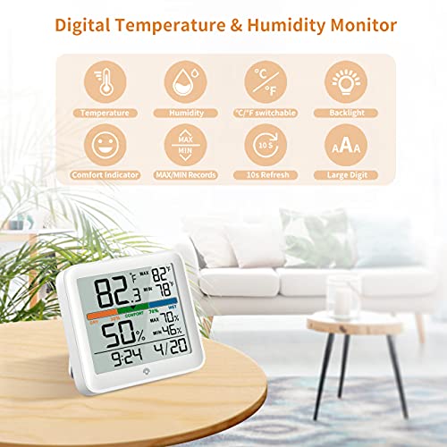 NOKLEAD Hygrometer Indoor Thermometer Digital Thermo-Hygrometer Temperature and Humidity Meter Room Climate Indicator with Calibration Touchable Night Light, Comfort Display MAX/MIN Data Sets - Image 2