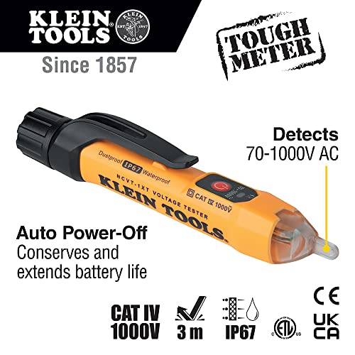 Klein Tools NCVT1XT Voltage Tester, Non-Contact Low Voltage Test Pen, 70V to 1000V AC, Durable IP67 Tester is Dustproof and Waterproof - Image 2