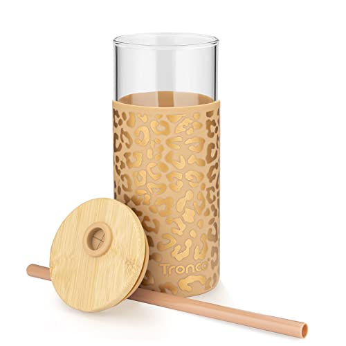 Tronco 20 oz Glass Tumbler with Lid and Straw, Iced Coffee Cup and Smoothie Cup with Bamboo Lids & Protective Silicone Sleeve, Dishwasher Safe, BPA-Free, Glass Cup 1 Pack - Image 5