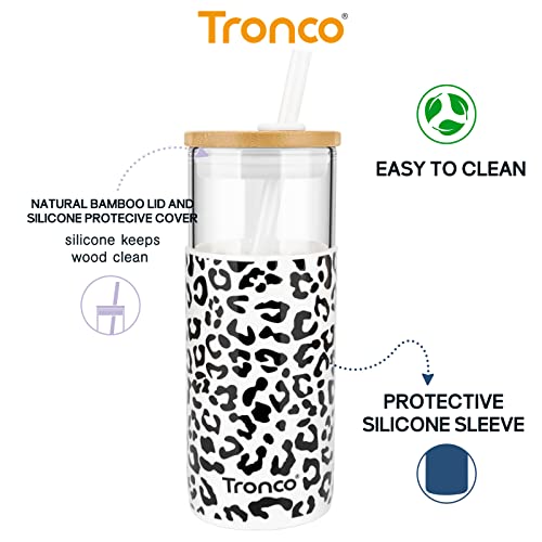 Tronco 20 oz Glass Tumbler with Lid and Straw, Iced Coffee Cup and Smoothie Cup with Bamboo Lids & Protective Silicone Sleeve, Dishwasher Safe, BPA-Free, Glass Cup 1 Pack - Image 3