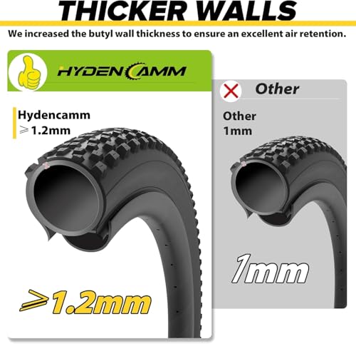 Hydencamm عبوة مزدوجة من أنابيب داخلية للدراجات الهوائية ذات الإطارات العريضة 20x4 مع صمام AV 32 مم، أنبوب داخلي من المطاط البوتيلي الممتاز 20 x 3.5-4.5 بوصة مع 2 رافعة إطارات، أنبوب إطارات عريض 20 x 4.0 للدراجات على الطرق/الجبال/الكهربائية من هايدينكام (2 من نفس الحجم) - Image 3