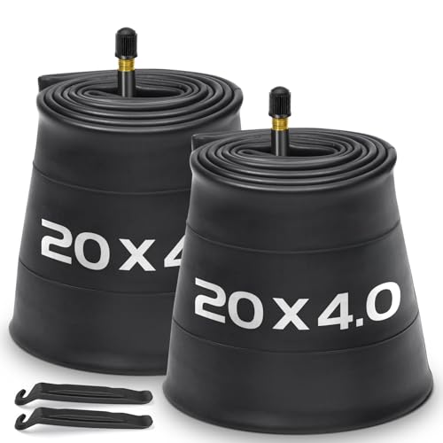Hydencamm عبوة مزدوجة من أنابيب داخلية للدراجات الهوائية ذات الإطارات العريضة 20x4 مع صمام AV 32 مم، أنبوب داخلي من المطاط البوتيلي الممتاز 20 x 3.5-4.5 بوصة مع 2 رافعة إطارات، أنبوب إطارات عريض 20 x 4.0 للدراجات على الطرق/الجبال/الكهربائية من هايدينكام (2 من نفس الحجم) - Image 1
