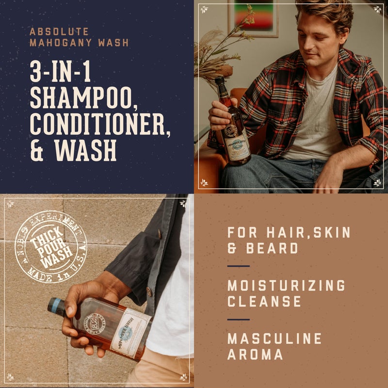 18.21 Man Made 18.21 مان ميد أوريجينال أبسولوت ماهوجني غسول جسم 3 في 1، شامبو، وبلسم للرجال، لجميع أنواع الشعر والبشرة، يقوي ويرطب برائحة رجولية، 3.4 أونصة - Image 3