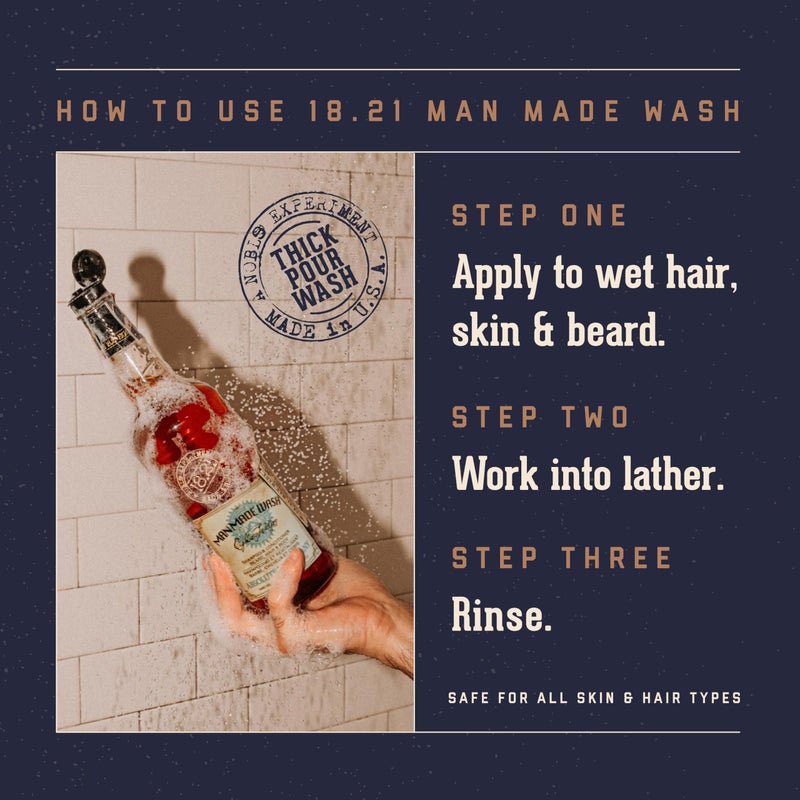 18.21 Man Made 18.21 مان ميد أوريجينال أبسولوت ماهوجني غسول جسم 3 في 1، شامبو، وبلسم للرجال، لجميع أنواع الشعر والبشرة، يقوي ويرطب برائحة رجولية، 3.4 أونصة - Image 4