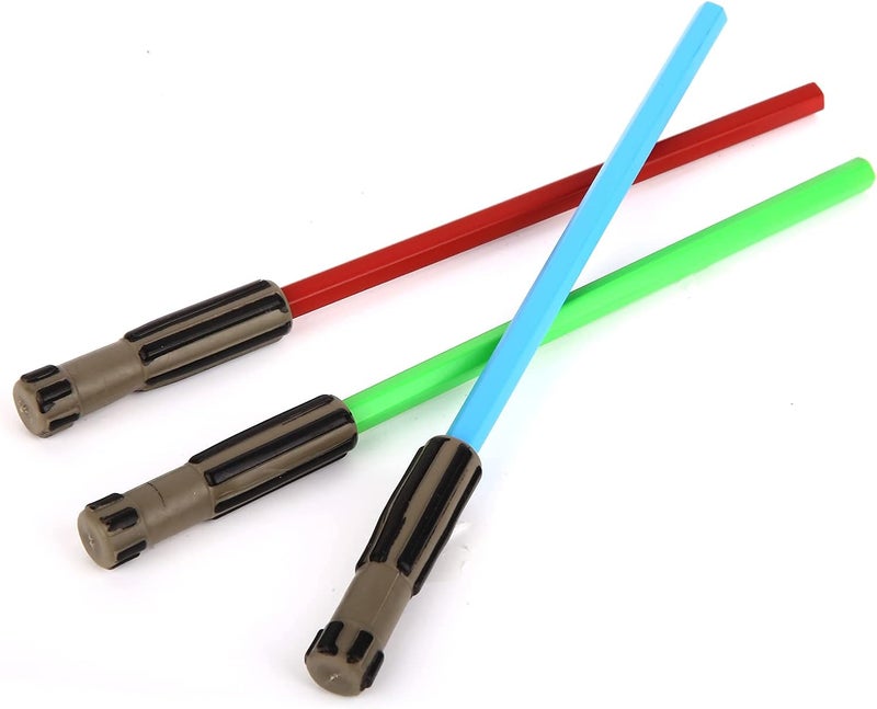 L LIFETIME Light Saber Pencils Party Favors – 3 Pack Blue, Red & Green Pencils with 3D Eraser Tops – Star Fan Goody Bag Supplies, Birthday Celebration Gifts for Kids, Teens & Adults - Image 1