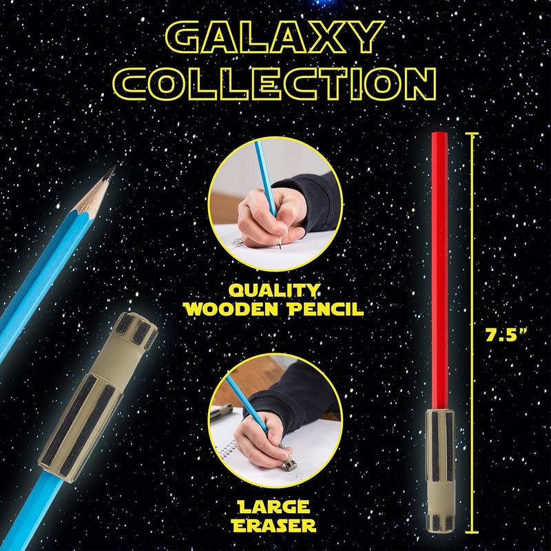 L LIFETIME Light Saber Pencils Party Favors – 3 Pack Blue, Red & Green Pencils with 3D Eraser Tops – Star Fan Goody Bag Supplies, Birthday Celebration Gifts for Kids, Teens & Adults - Image 2