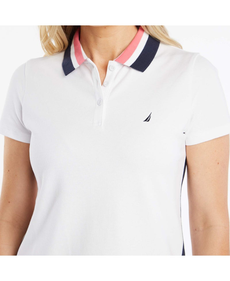 Nautica Women's Anchor Short Sleeve Breathable Stretch Cotton Polo Shirt Shirt, Bright White, Medium - Image 3