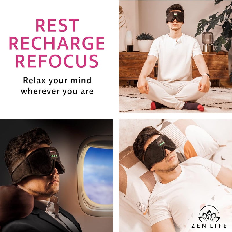 Zen Life Sleep Headphones, Ergonomic 3D Bluetooth Sleep mask, Perfect for Side Sleeping with Ultra Thin Soft Speakers, Blocks Light, Spotify Playlists Included, UK Based Company. - Image 5