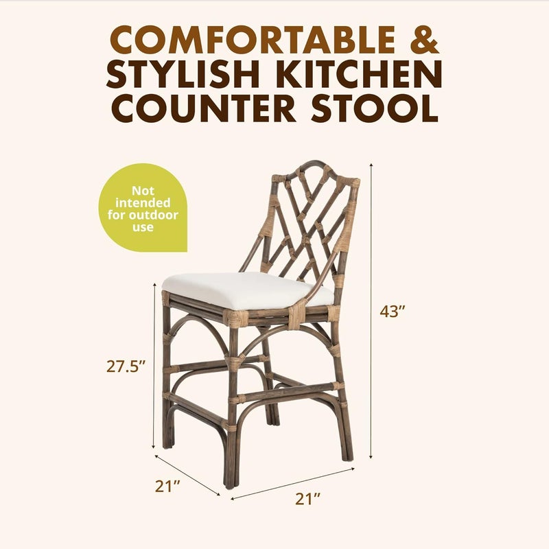 Kouboo Kouboo Chippendale Rattan Kitchen Counter Chair Chippendale Style Dining Chair Chair for Kitchen Island Seating Kitchen Furniture Antique Brown  OffWhite  - Image 3