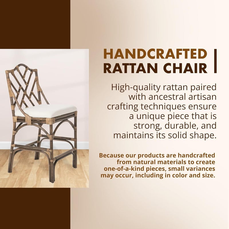 Kouboo Kouboo Chippendale Rattan Kitchen Counter Chair Chippendale Style Dining Chair Chair for Kitchen Island Seating Kitchen Furniture Antique Brown  OffWhite  - Image 4