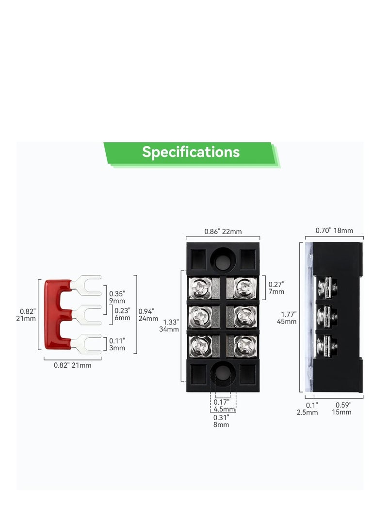 Y&D 10Pcs 3 Position Dual Row Covered Screw Terminal Strip 600V 15A and Pre-Insulated Fork Barrier 400V (3P + Jumper 10 Sets)  - Image 3