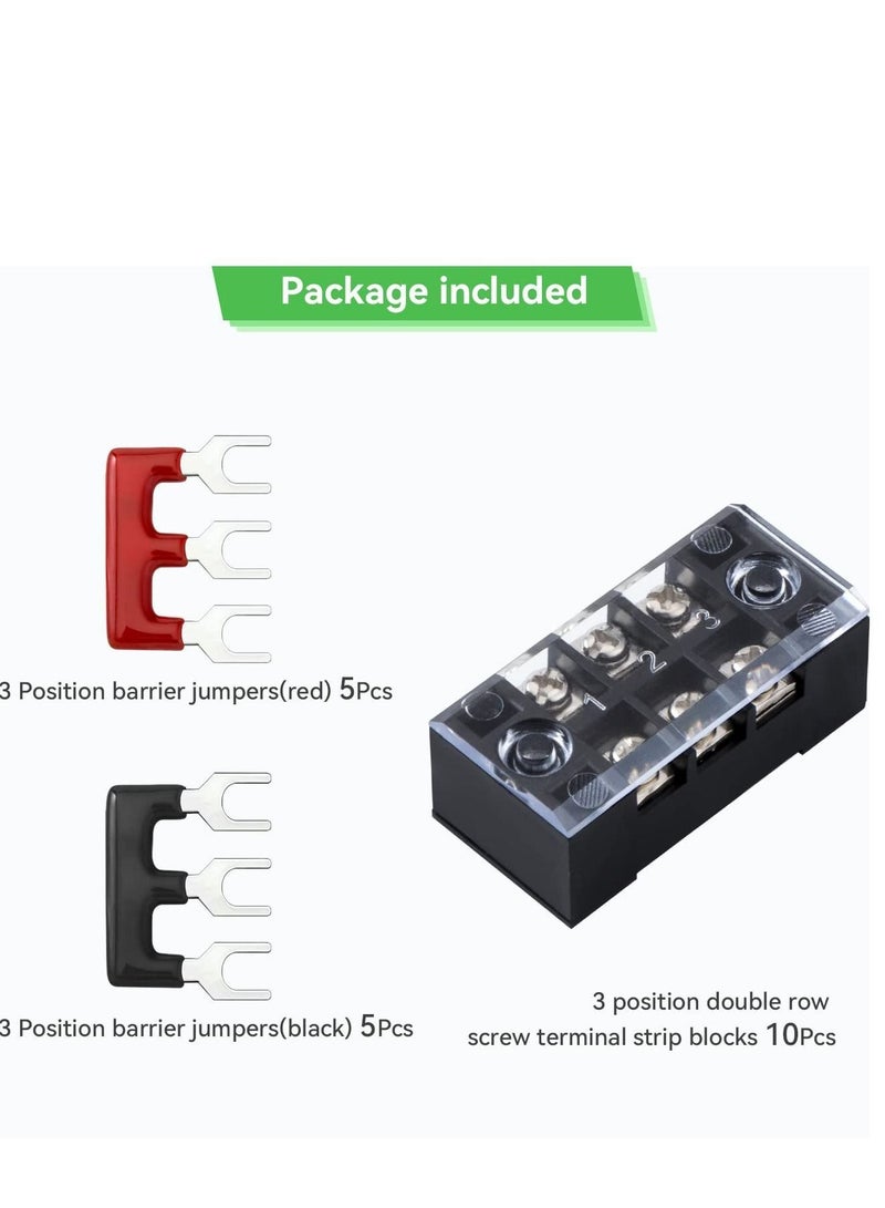 Y&D 10Pcs 3 Position Dual Row Covered Screw Terminal Strip 600V 15A and Pre-Insulated Fork Barrier 400V (3P + Jumper 10 Sets)  - Image 2