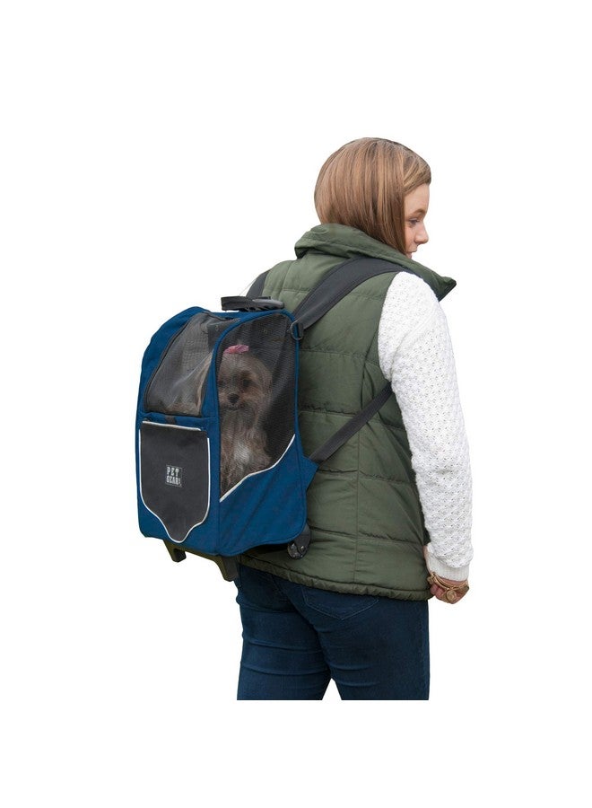 بت جير حقيبة ظهر بعجلات I-GO2 من Pet Gear، حامل سفر، مقعد سيارة للقطط/الكلاب، تهوية شبكية، حبل مرفق، مقبض تلسكوبي، حقيبة تخزين، رياضية عادية، أزرق ضبابي - Image 1