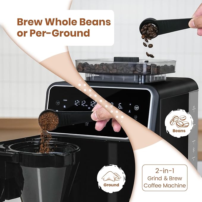 Gevi 10 Cup Drip Coffee Maker with Built-in Grinder, Grind  Brew Burr Combo Coffee Machine with Touch Screen, Programmable, 4-Hour Warm Plate, Permanent Filter, Coffee Carafe - Image 3