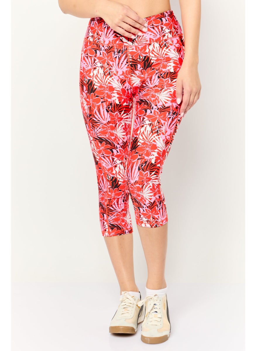 DKNY Sport Women Sportswear Fit 7/8 Length Training Tights, Red  - Image 1