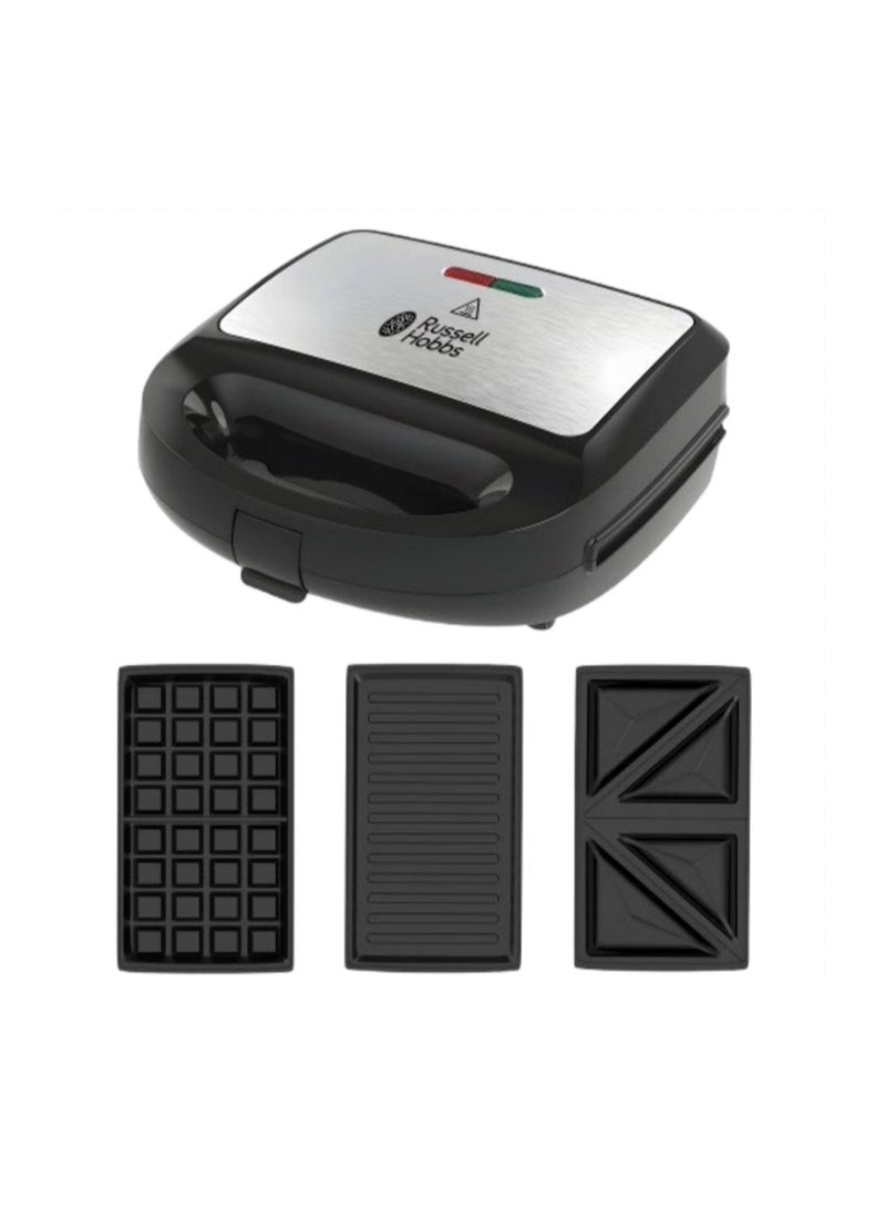 Russell Hobbs 3in1 Sandwich Maker, 3 Removable Plates, Waffle, Panini, Sandwich - 750 W SWM101 Silver - Image 1