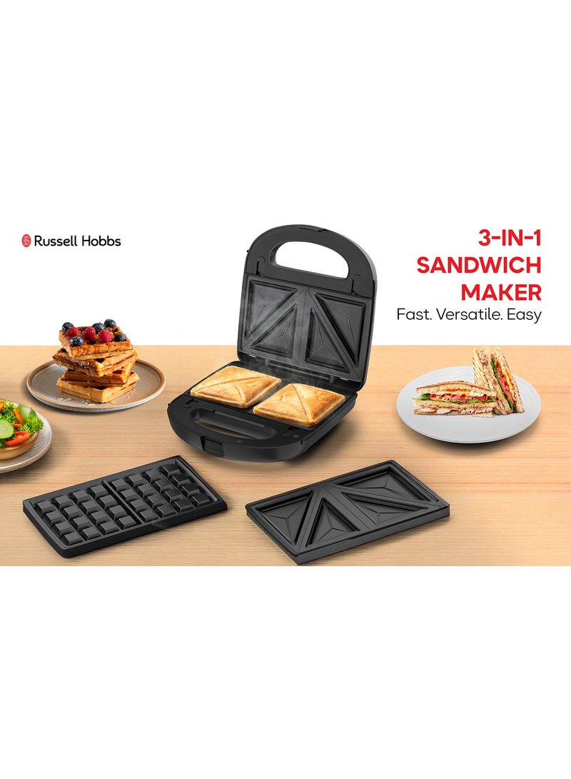 Russell Hobbs 3in1 Sandwich Maker, 3 Removable Plates, Waffle, Panini, Sandwich - 750 W SWM101 Silver - Image 4