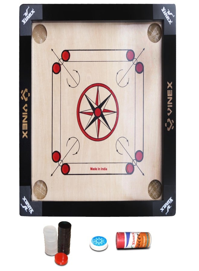 Vinex Kids Carrom Board Set (20 Inch) | Small Size Gloss Finish Carrom Board with Coins, Striker & Powder | Indoor Skill Development Board Game for Kids - Image 1
