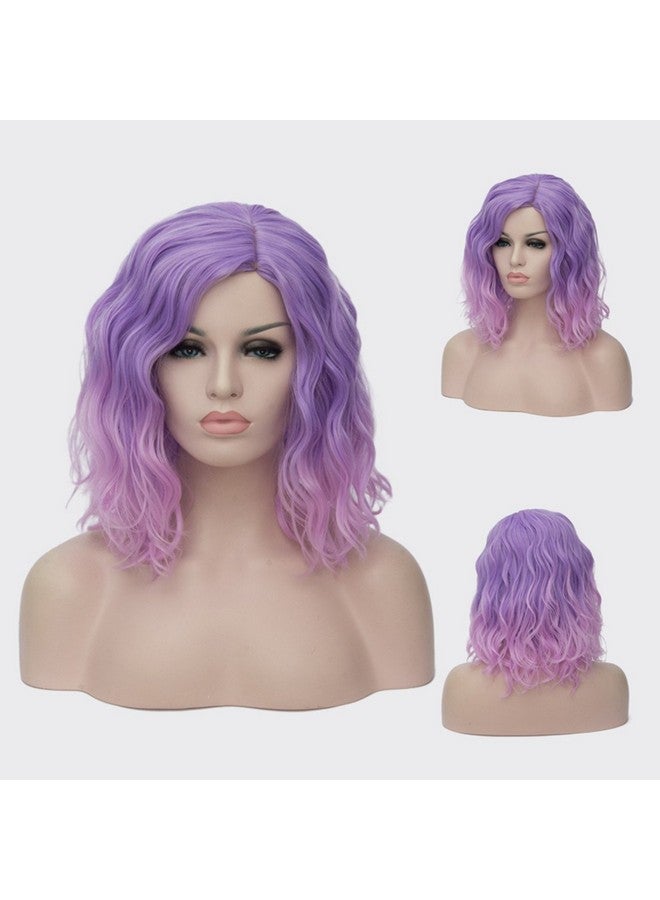 Cying Lin Short Bob Wavy Curly Wig Ombre Pink Wig For Women Cosplay Halloween Wigs Heat Resistant Bob Party Wig Include Wig Cap (Pink) - Image 5