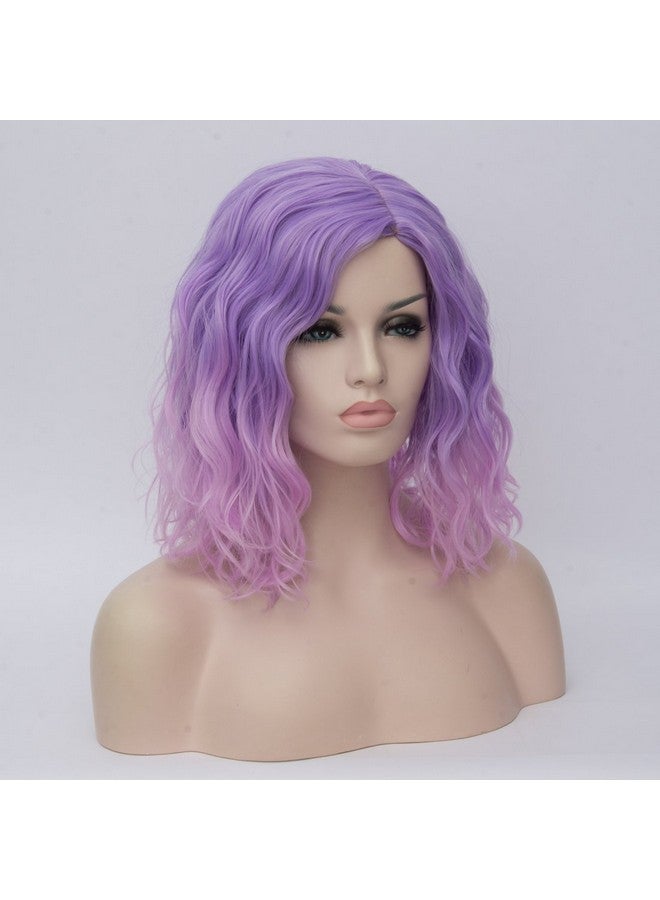 Cying Lin Short Bob Wavy Curly Wig Ombre Pink Wig For Women Cosplay Halloween Wigs Heat Resistant Bob Party Wig Include Wig Cap (Pink) - Image 2