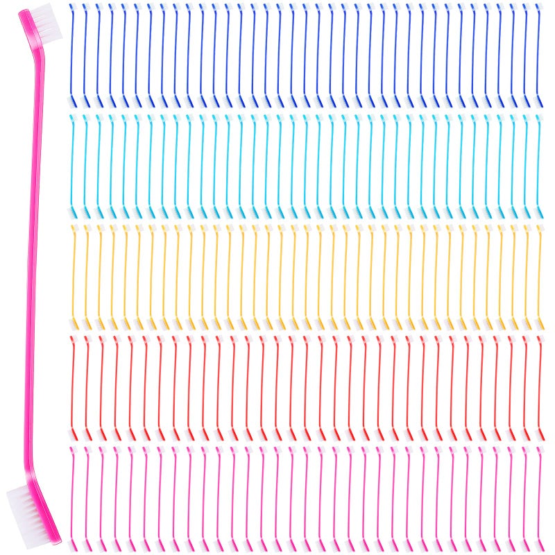 Nuenen 150 Pcs Dog Toothbrush Dual Headed Dental Brushes Puppy Tooth Brushing Kit Long Handle Toothbrush for Large and Small Dogs Cats Most Pets Teeth Cleaning Oral Care SuppliesVibrant Color