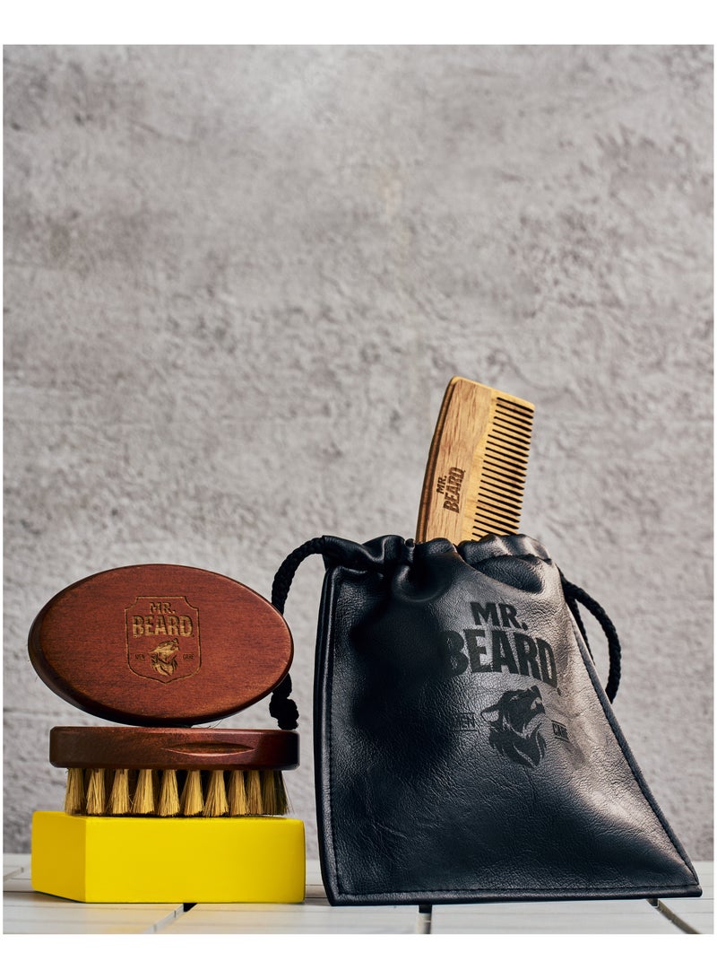 Mr.Beard Grooming Essentials Kit + Beard Brush + Comb + Linen Pouch - Image 4