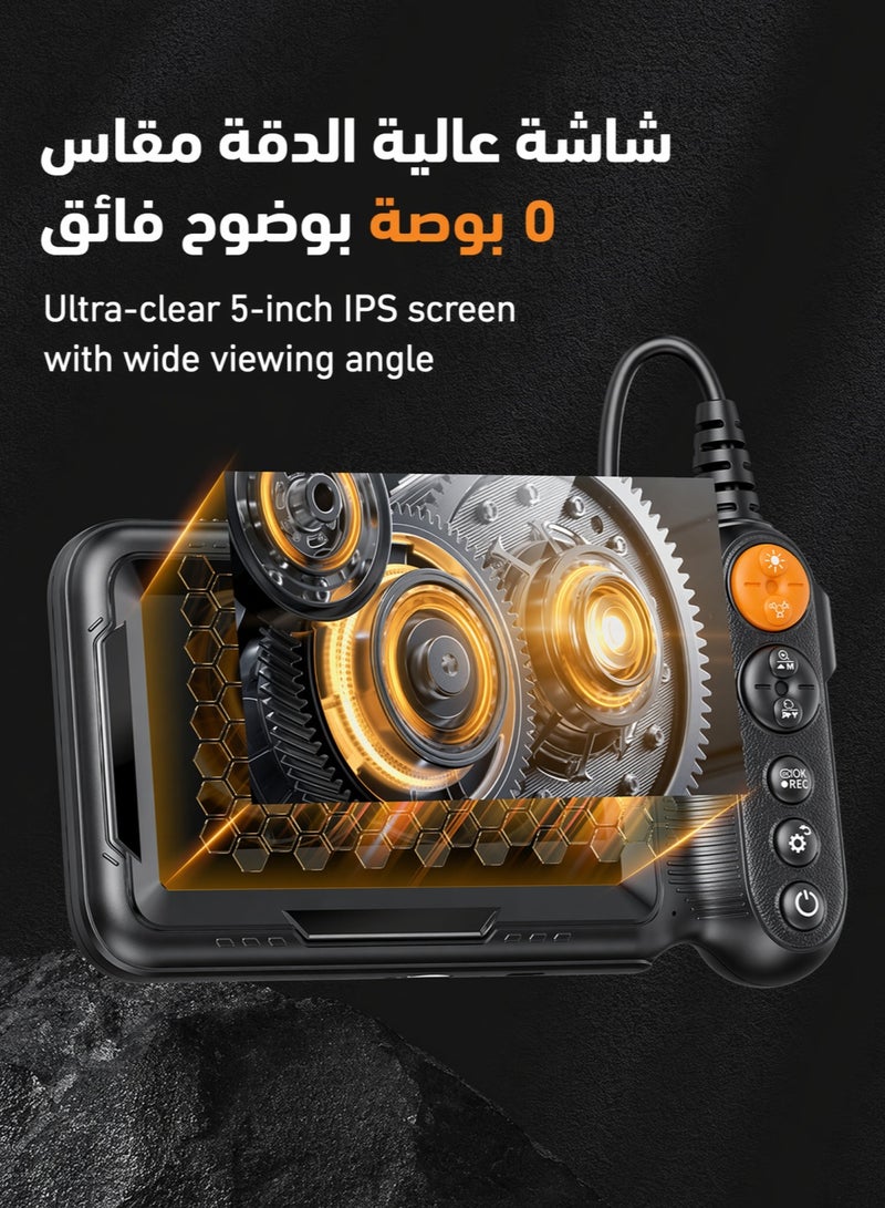 Dual Lens Industrial Borescope with 5" IPS Screen, 1080P HD Snake Inspection Camera, IP67 Waterproof Flexible Cable, LED Light, Type-C, Pipe Auto Engine Wall HVAC Inspection Tool - Image 4