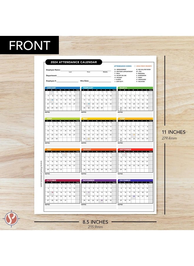 S Superfine Printing 2024 Attendance Calendar Card Stock Paper Great Employee Work Tracker Bright & Colorful Printed On Durable & Thick 80Lb Cover (216Gsm) Cardstock 3 Hole Punched 8.5 X 11 25 Sheets Per Pack  - Image 5