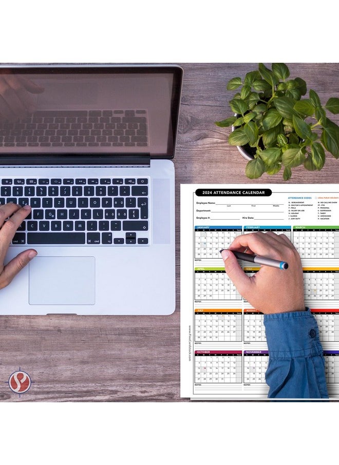 S Superfine Printing 2024 Attendance Calendar Card Stock Paper Great Employee Work Tracker Bright & Colorful Printed On Durable & Thick 80Lb Cover (216Gsm) Cardstock 3 Hole Punched 8.5 X 11 25 Sheets Per Pack  - Image 2