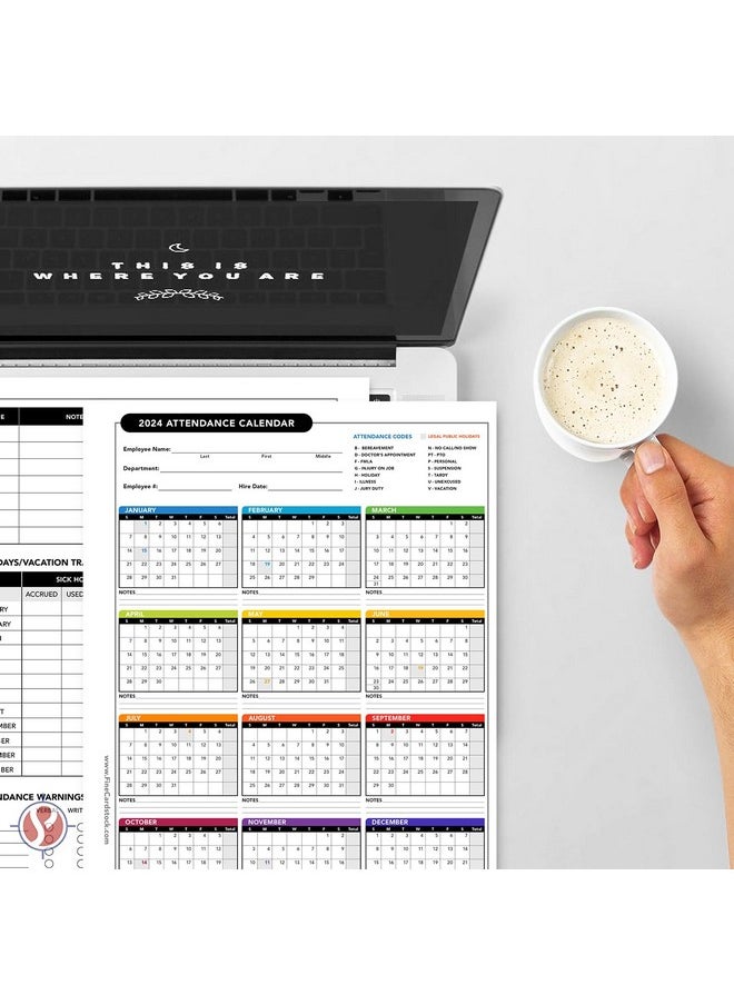 S Superfine Printing 2024 Attendance Calendar Card Stock Paper Great Employee Work Tracker Bright & Colorful Printed On Durable & Thick 80Lb Cover (216Gsm) Cardstock 3 Hole Punched 8.5 X 11 25 Sheets Per Pack  - Image 4